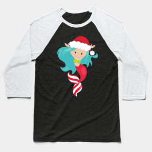 Christmas Mermaid, Santa Hat, Xmas, New Year Baseball T-Shirt